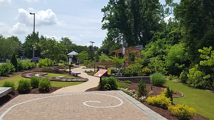 brick patio with spiral pattern