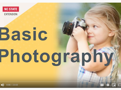 Young girl holding a camera beside text "Basic Photography" and NC State Extension logo
