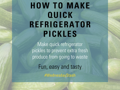How to make quick refrigerator pickles text over cucumbers; NC State Extension and Safe Plates logos