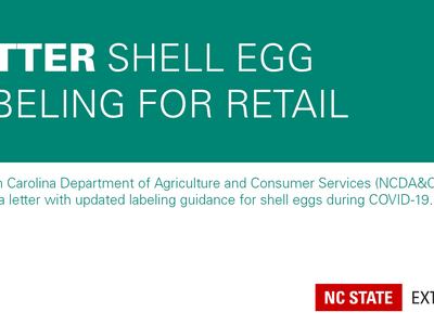 teal and white graphic announcing the NCDA&CS letter on shell egg labeling