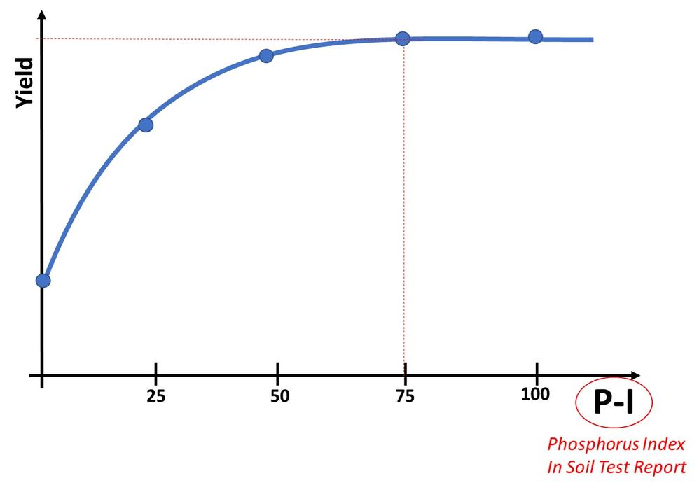 Graph showing no yield response with an application of fertilizer when the P index is over 70