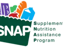 SNAP logo: green grocery bag with produce and milk; text "SNAP" and "Supplemental Nutrition Assistance Program"