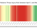 Heatmap titled "Figure 2. Relative Thrips Injury Risk between April 1 and May 31, 2020."