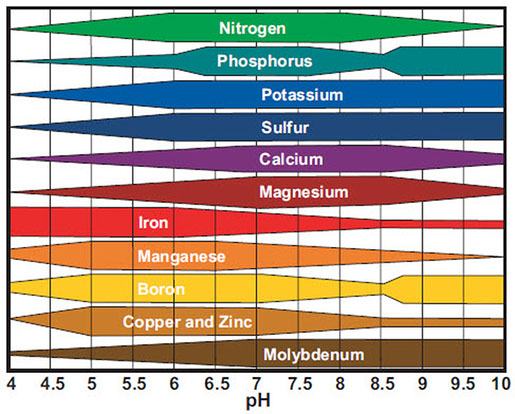 Availability of different soil nutrients at varying pH levels. 