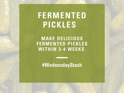 FERMENTED PICKLES poster: "Make delicious fermented pickles within 3-4 weeks" #WednesdayStash
