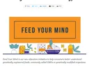 Heading "Agricultural Biotechnology"; orange banner "FEED YOUR MIND" above illustrated foods.