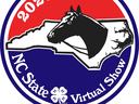 Horse head over North Carolina outline in circle with text "2020" and "NC State Virtual Show"
