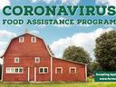 Red barn with text: CORONAVIRUS FOOD ASSISTANCE PROGRAM; Accepting Applications Soon www.farmers.gov/CFAP