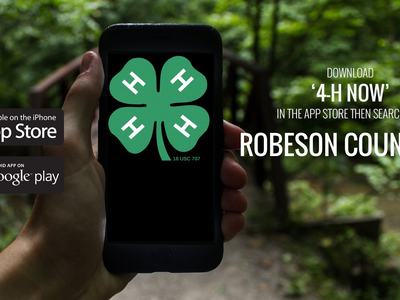 Phone with 4-H logo on screen and "Download 4-H Now App"