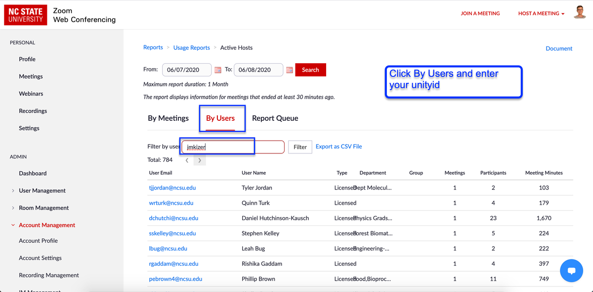 Click the By Users tab and enter your unityid