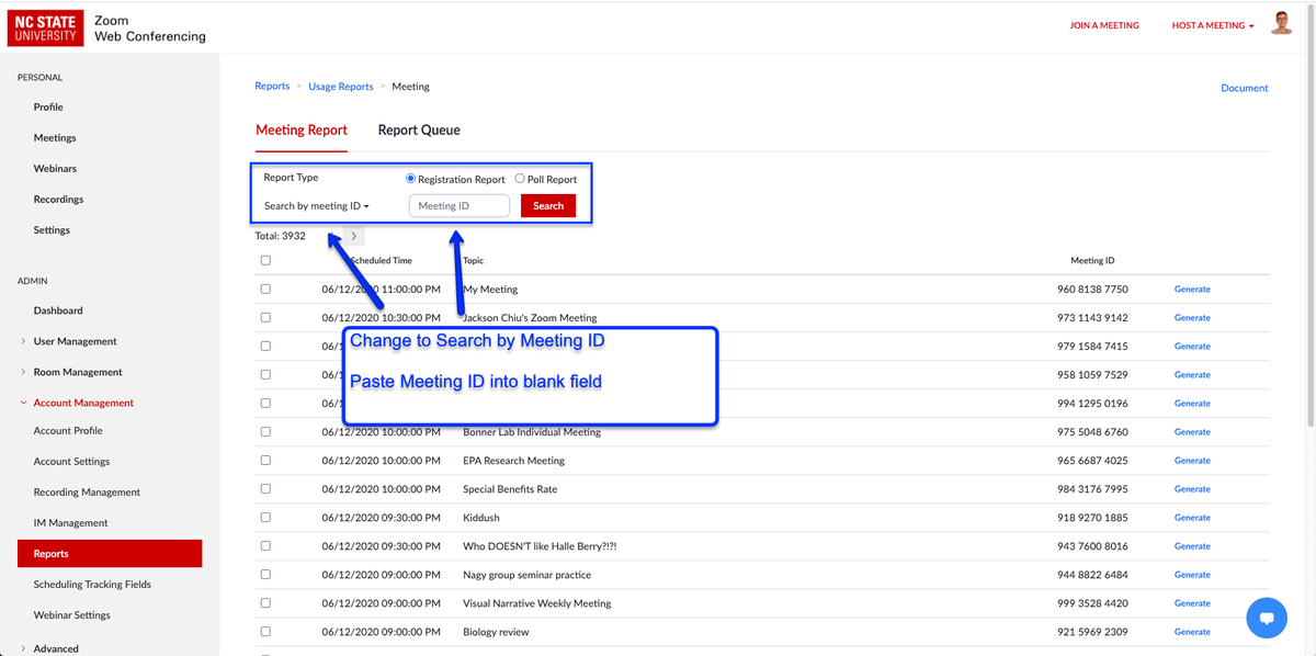 Search by meeting ID
