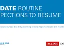 Blue and white graphic with text Update: Routine Inspections to Resume