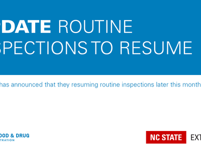 Blue and white graphic with text Update: Routine Inspections to Resume