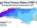 Map of Freeze Dates for NCSU