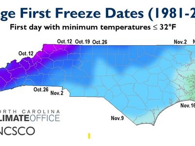 Map of Freeze Dates for NCSU