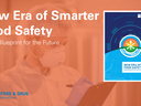 Orange overlay on a food safety inspector with the text New Era of Smarter Food Safety