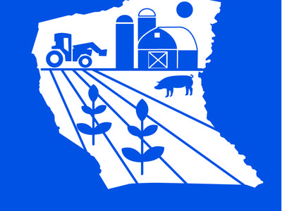 Cumberland County Voluntary Agricultural District sign with tractor, barn, crops, and pig