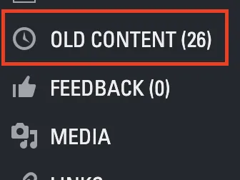 WordPress Admin Menu highlighting the Old Content link