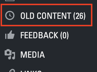 WordPress Admin Menu highlighting the Old Content link
