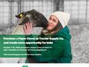 Woman cuddling a sheep; text: "Purchase a Paper Clover at Tractor Supply Co."