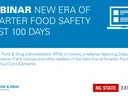Blue banner with device icon and text Webinar: New Era of Smarter Food Safety First 100 Days