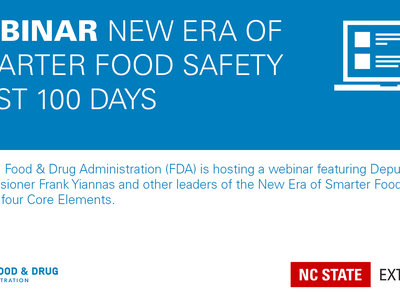 Blue banner with device icon and text Webinar: New Era of Smarter Food Safety First 100 Days