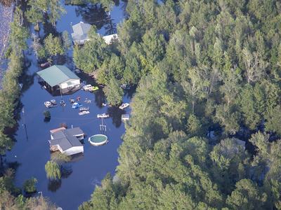 aerial view of a flooded area near the Cape Fear River