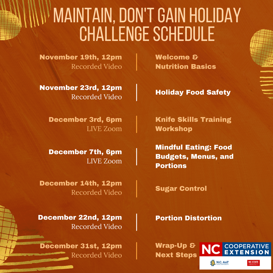 Maintain, don't Gain Holiday Challenge Schedule