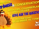 felt turkey on a banner with text Thanksgiving Edition Juice Boxes and Conversation from the Wild Turkey Federation