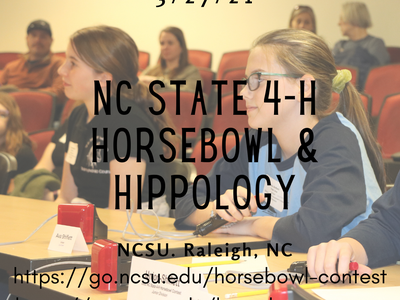 Save the Date 3/27/21 — NC State 4-H Horsebowl & Hippology, NCSU Raleigh, NC