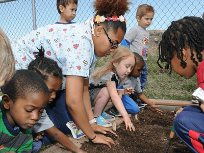 children in a garden