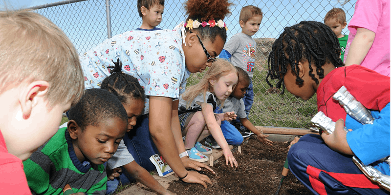 children in a garden