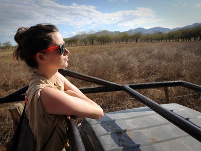 student in the field