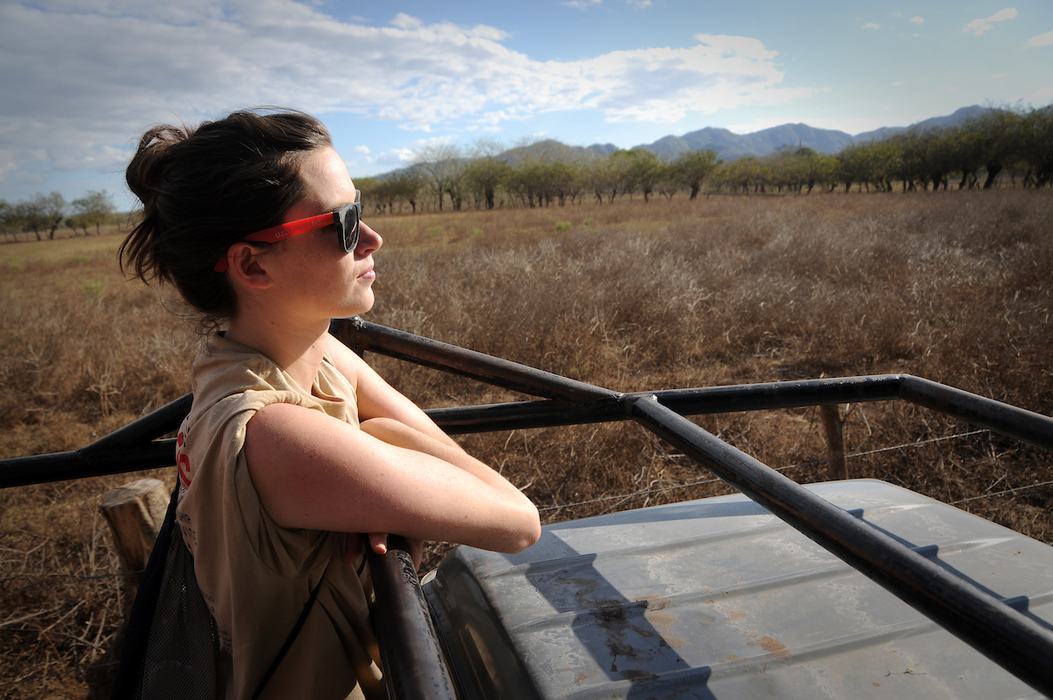 student in the field