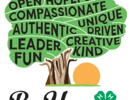 Tree with leaves containing positive trait words and text "Be You", green clover