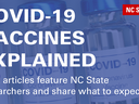 COVID-19 vials with overlaid text COVID-19 Vaccines Explained