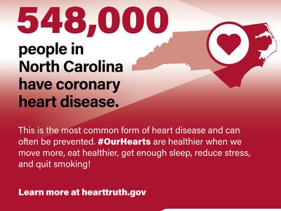 About 548,000 people in North Carolina have coronary heart disease.