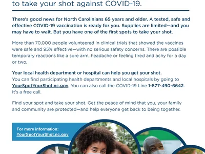 image of NC Dept. of Health & Human Services COVID Vaccine informational flyer for age 65 and up