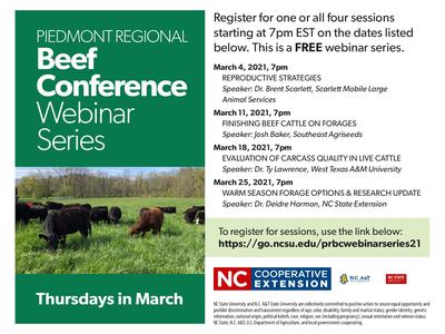 Piedmont Regional Beef Conference Webinar Series — Thursdays in March; register online