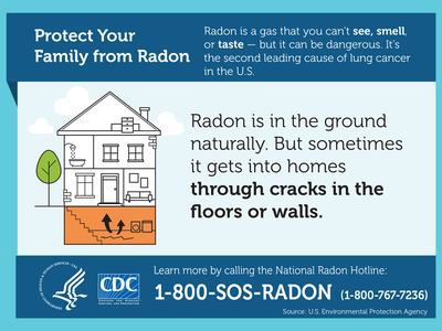 Protect family from radon: radon enters homes through cracks in floors or walls. 1-800-SOS-RADON