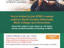 CFNC webinar: NC Historically Black Colleges and Universities — Feb 23, 2021 6–7:30 PM