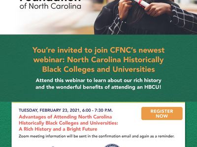 CFNC webinar: NC Historically Black Colleges and Universities — Feb 23, 2021 6–7:30 PM