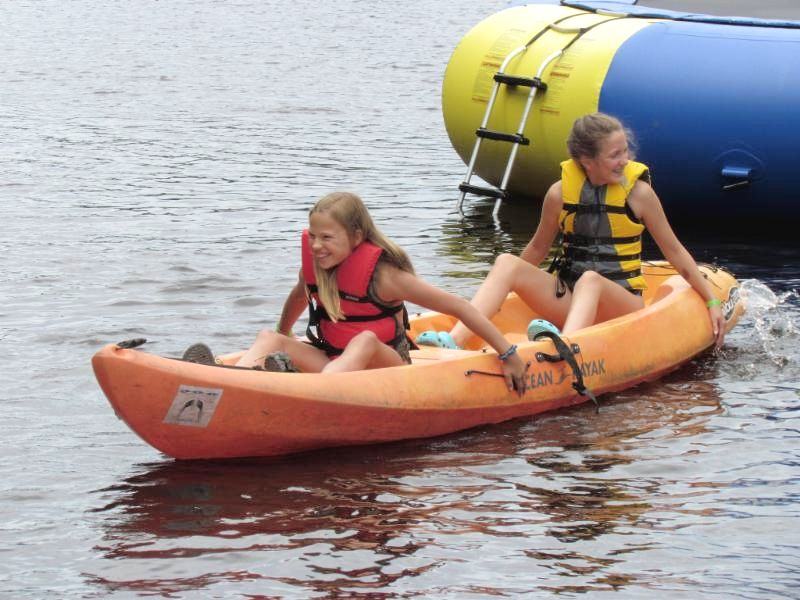 girls kayaking on a lake