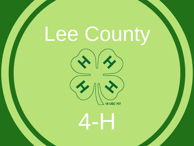 Lee County 4-H logo: four-leaf clover with an "H" on each leaf and text "Lee County" and "4-H"