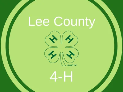 Lee County 4-H logo: four-leaf clover with an "H" on each leaf and text "Lee County" and "4-H"