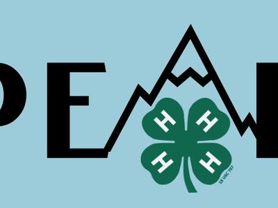 PEAK text with mountain-shaped A and green 4-H four-leaf clover forming the A