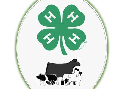Green four-leaf clover with H on each leaf above black-and-white farm animal silhouettes.