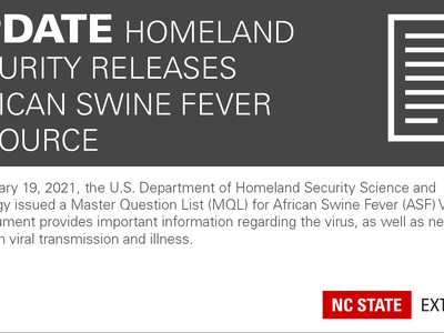 Update Homeland Security releases African Swine Fever resource
