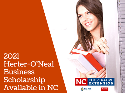 Woman holding books at doorway; 2021 Herter-O'Neal Business Scholarship Available in NC