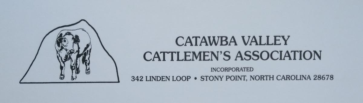 Left: cow sketch; text "CATAWBA VALLEY CATTLEMEN'S ASSOCIATION" and "Stony Point, NC 28678"